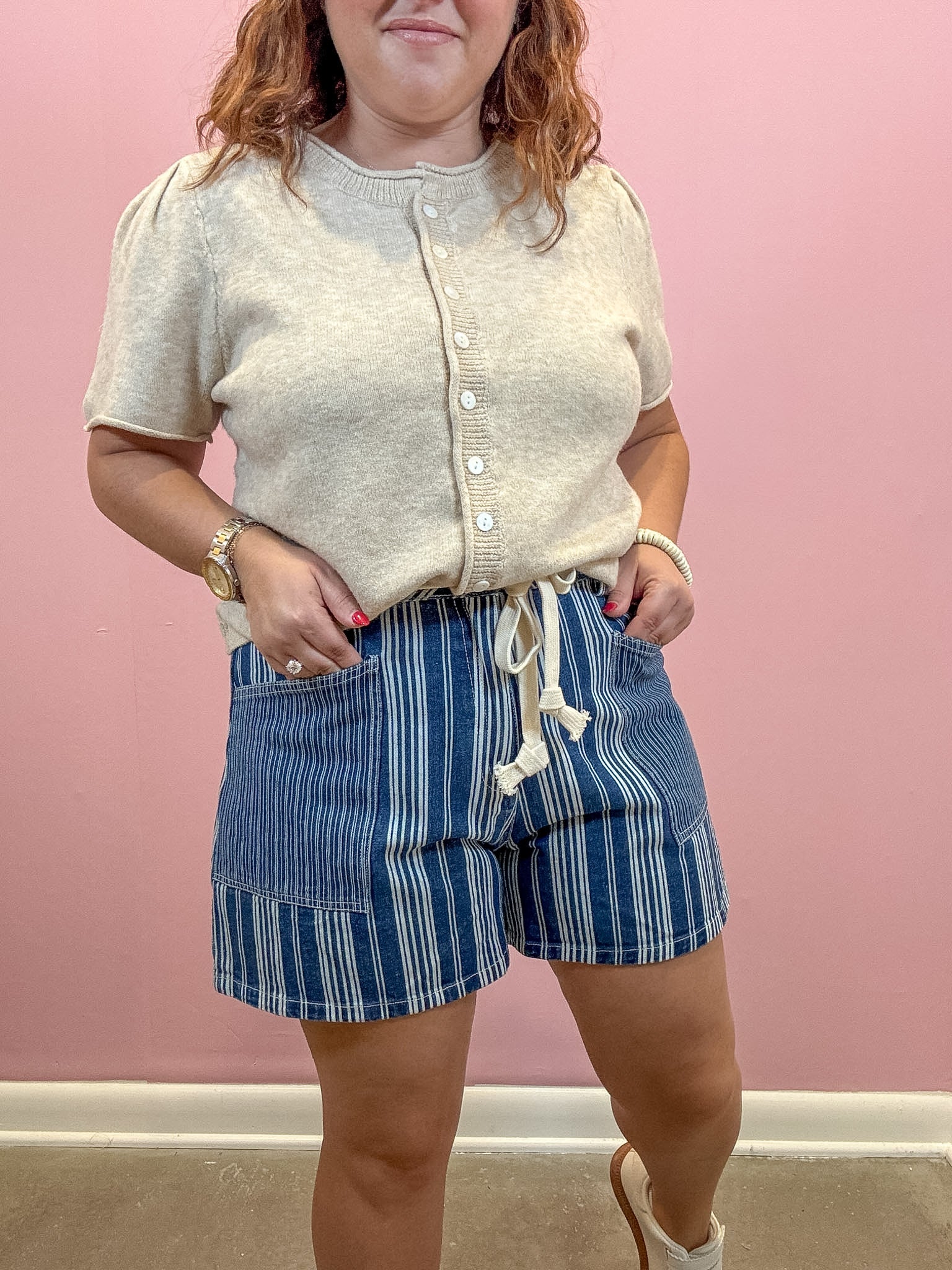 Robbie Mixed Stripe Denim Shorts