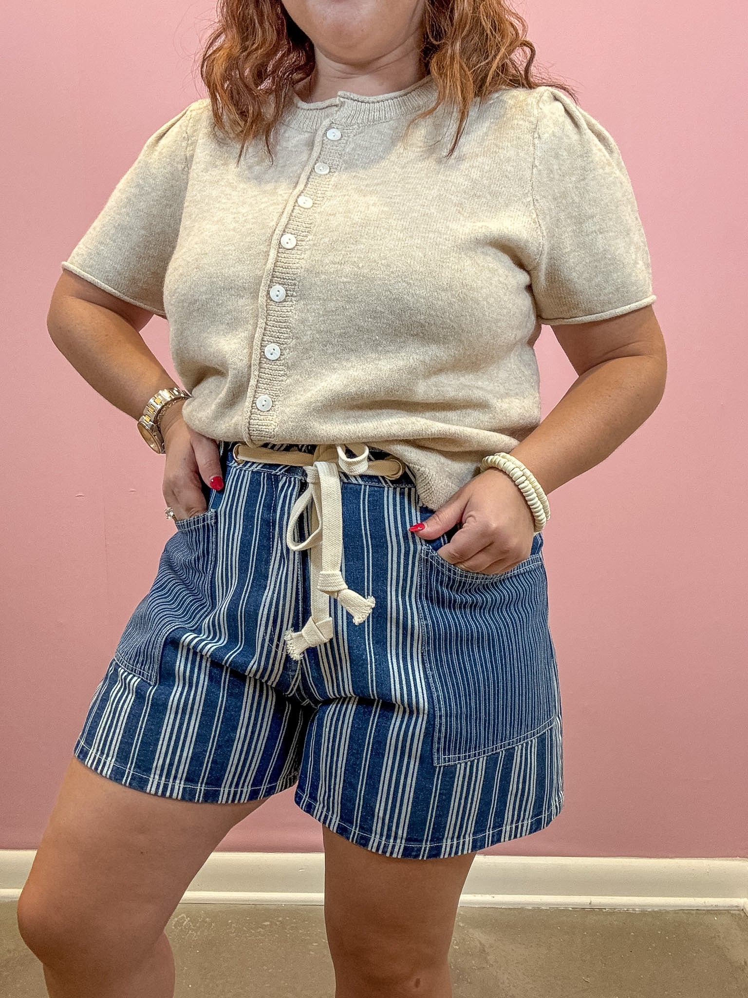 Robbie Mixed Stripe Denim Shorts