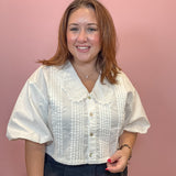 White Embroidered Lace Collar Blouse