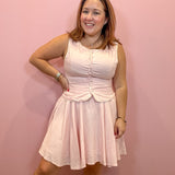Pink Button Down Linen Vest with white piping