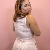 Pink Button Down Linen Vest with white piping