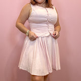 Light Pink with White Piping Pleated Skirt