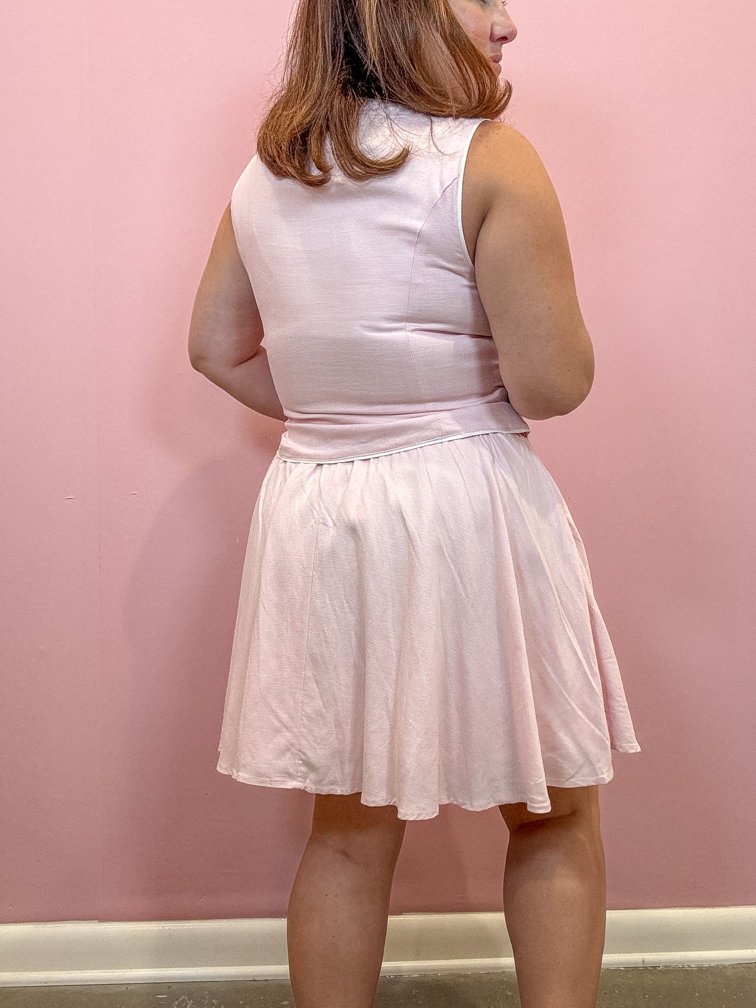 Light Pink with White Piping Pleated Skirt