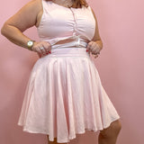 Light Pink with White Piping Pleated Skirt