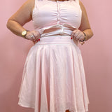 Light Pink with White Piping Pleated Skirt