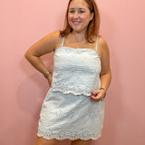 Light Blue Floral Embroidered Skirt