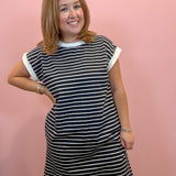 Striped Contrast T-shirts Dress | Black