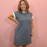 Striped Contrast T-shirts Dress | Navy Blue