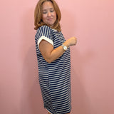 Striped Contrast T-shirts Dress | Navy Blue
