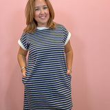 Striped Contrast T-shirts Dress | Navy Blue