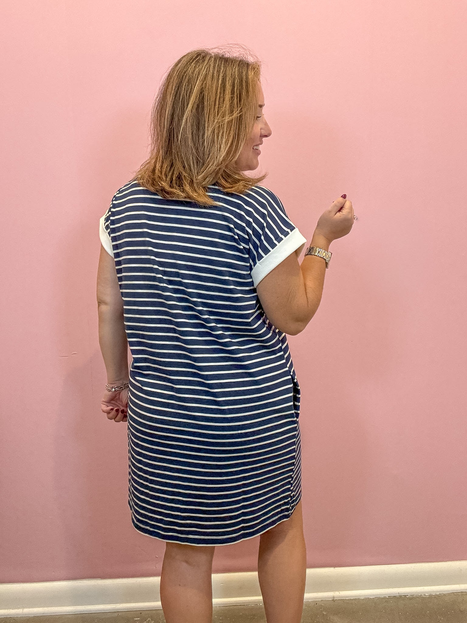 Striped Contrast T-shirts Dress | Navy Blue