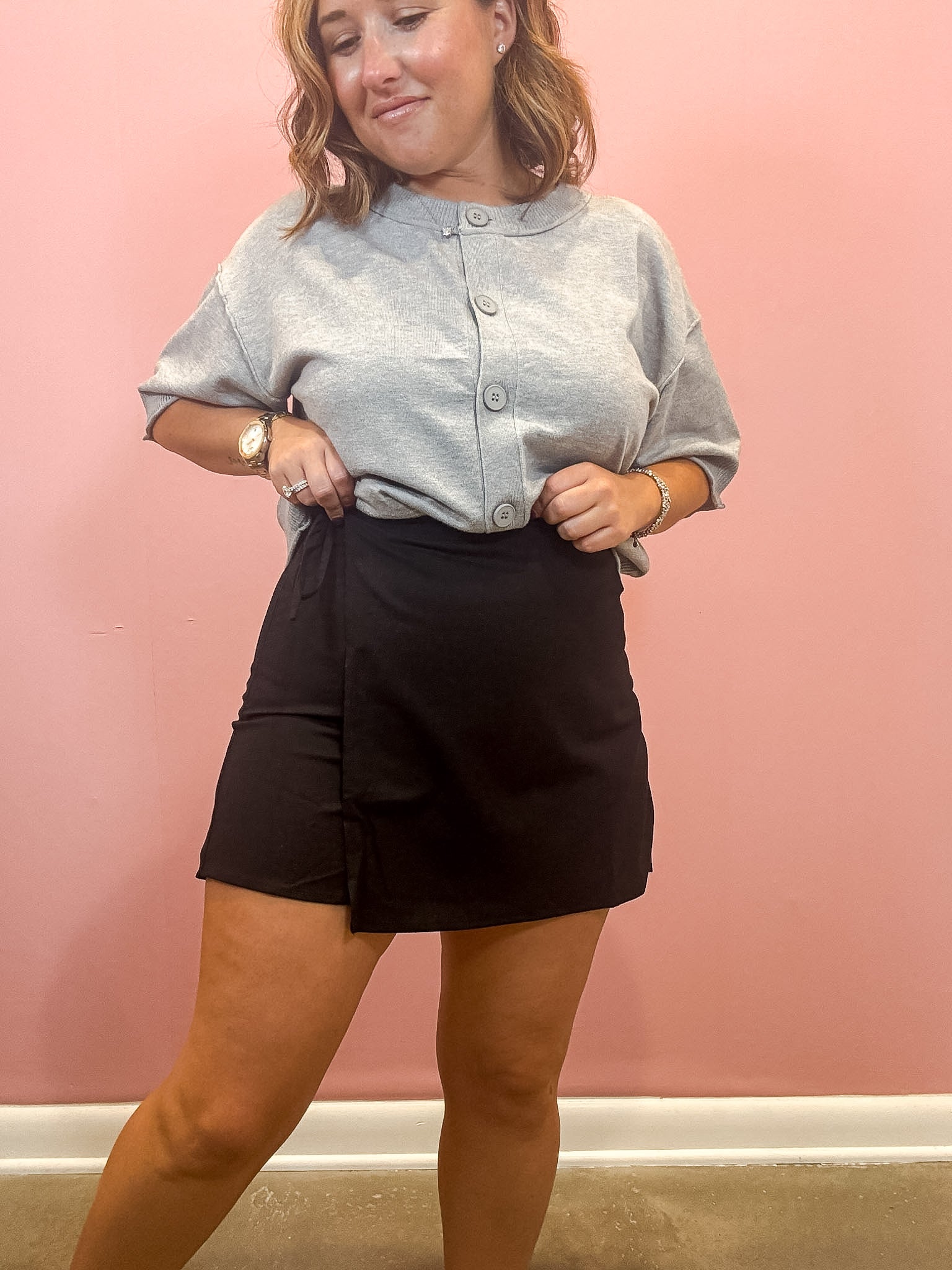Linen Blend Mini Wrap Skort