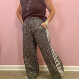 Black Tape Trim Accent Floral Pants