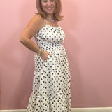 Black and White polka dot midi dress with pockets