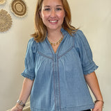 Denim Ruffled Top
