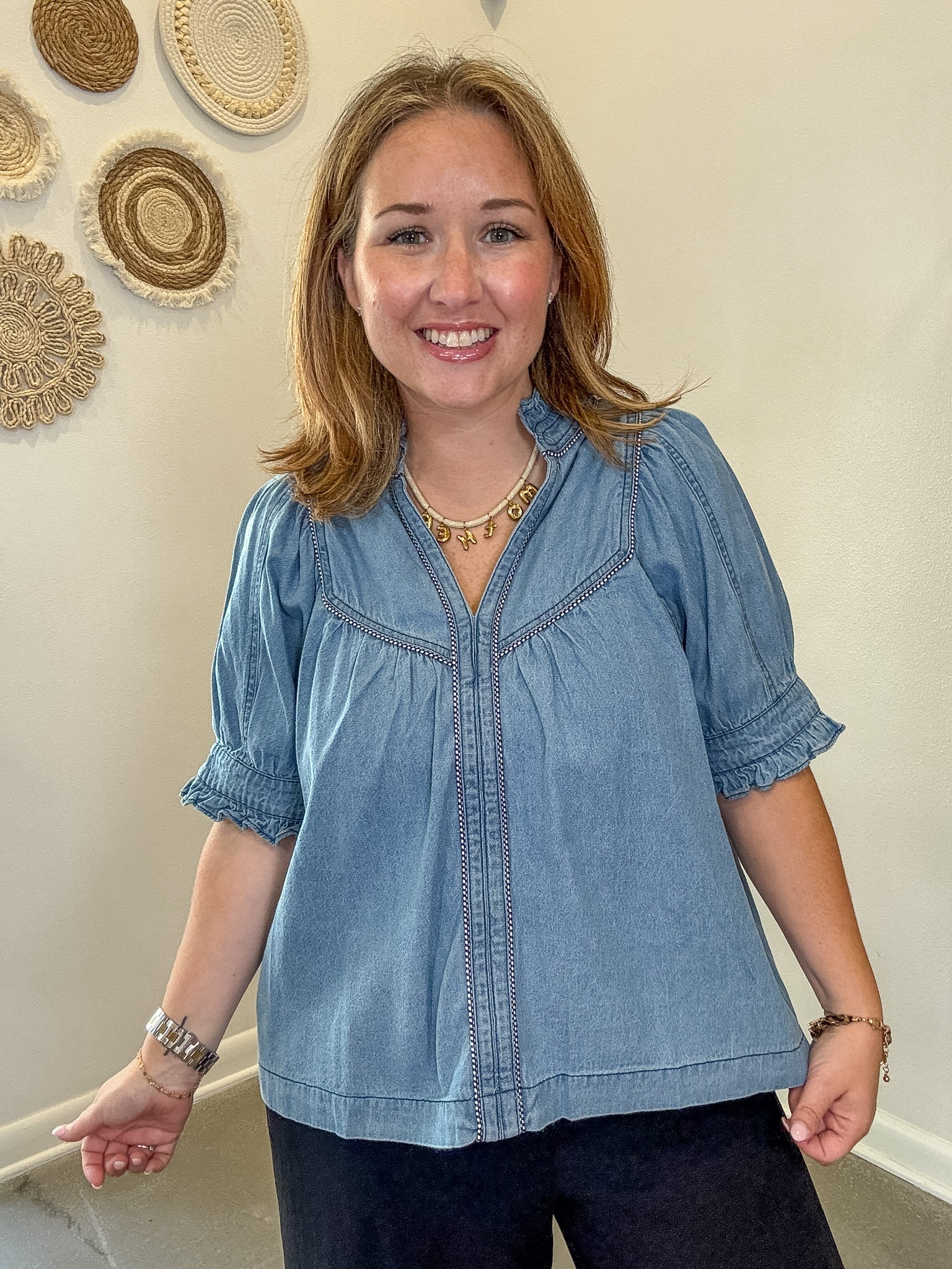 Denim Ruffled Top