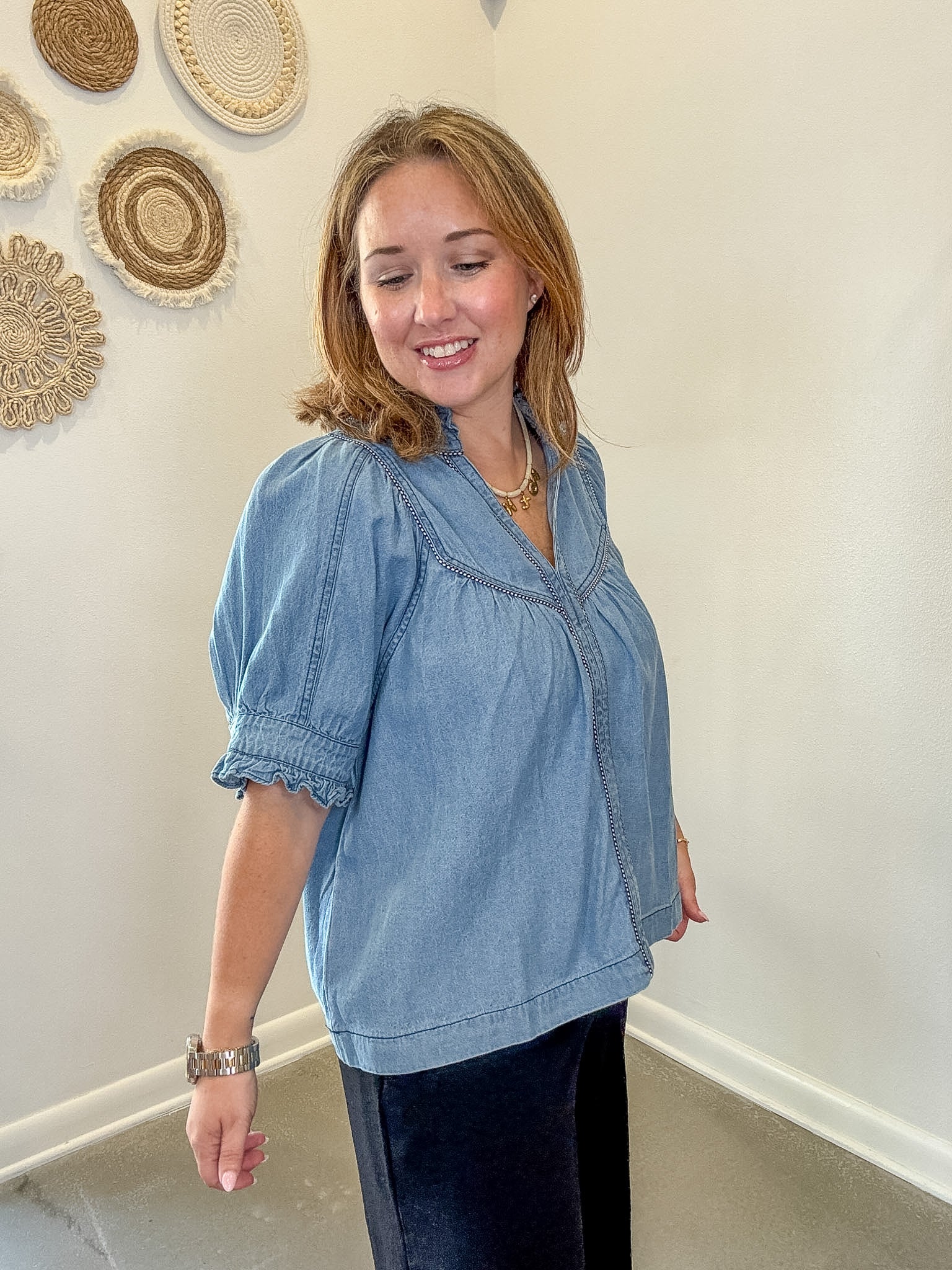 Denim Ruffled Top