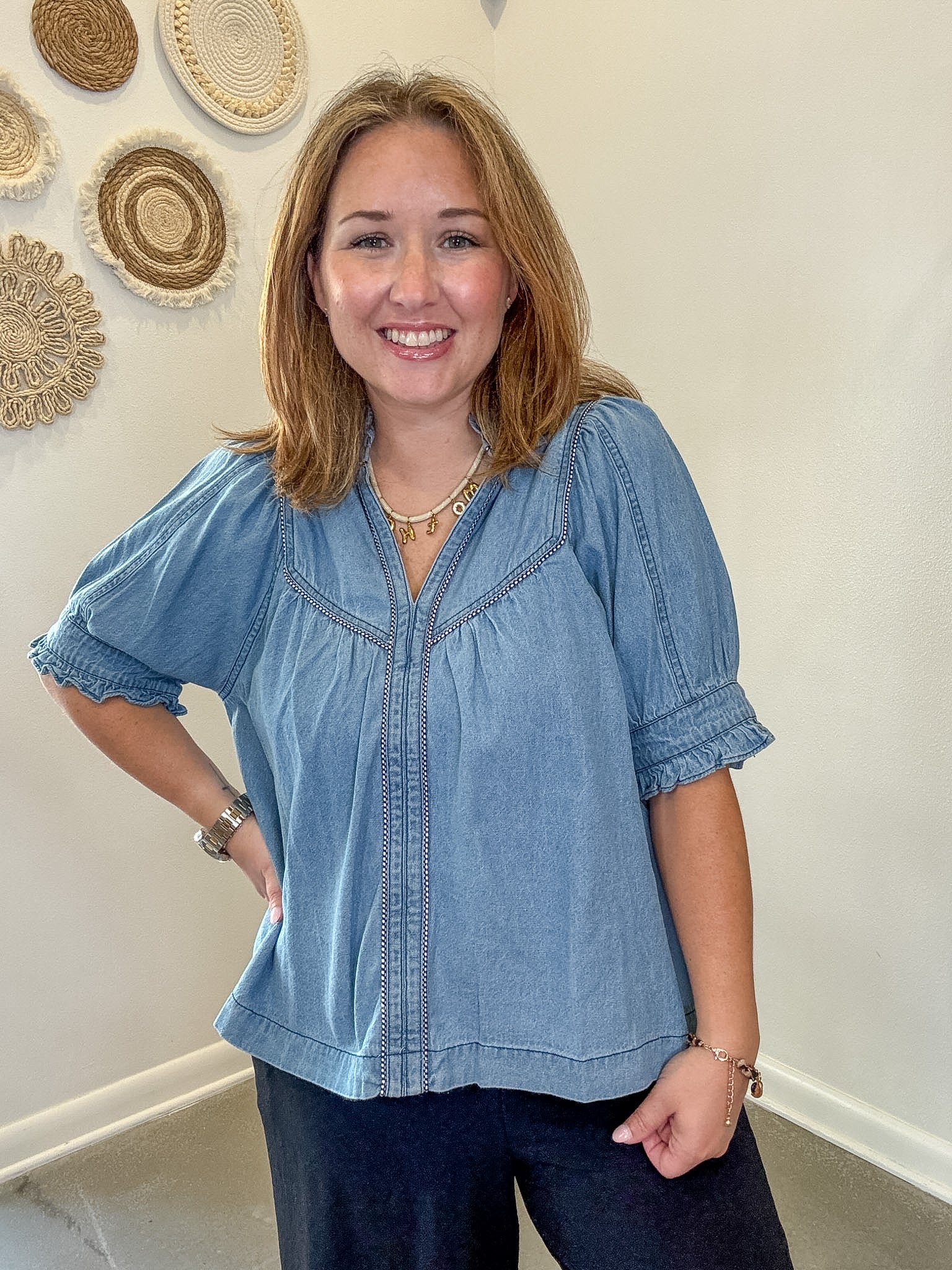 Denim Ruffled Top