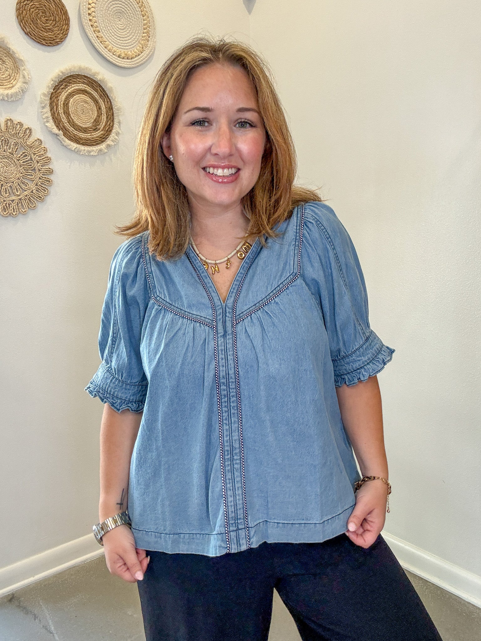 Denim Ruffled Top