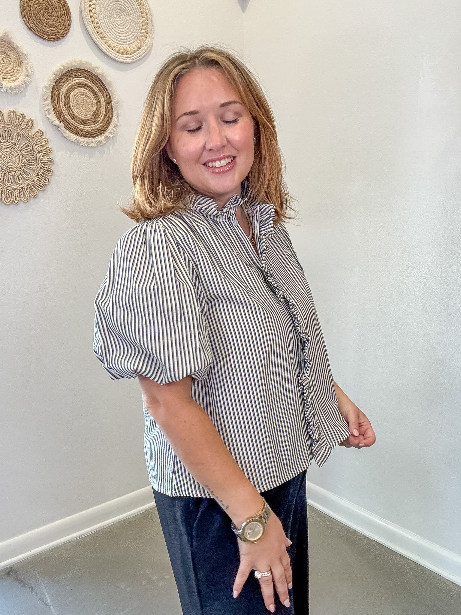 Striped Ruffle Button Down Top