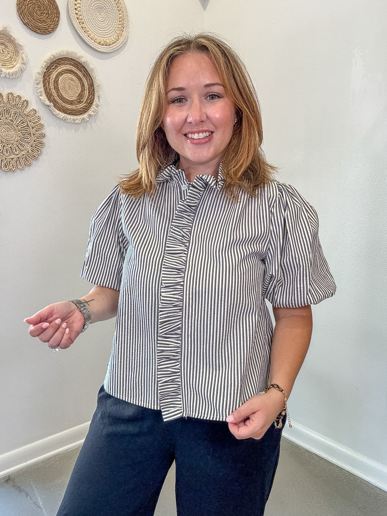 Striped Ruffle Button Down Top
