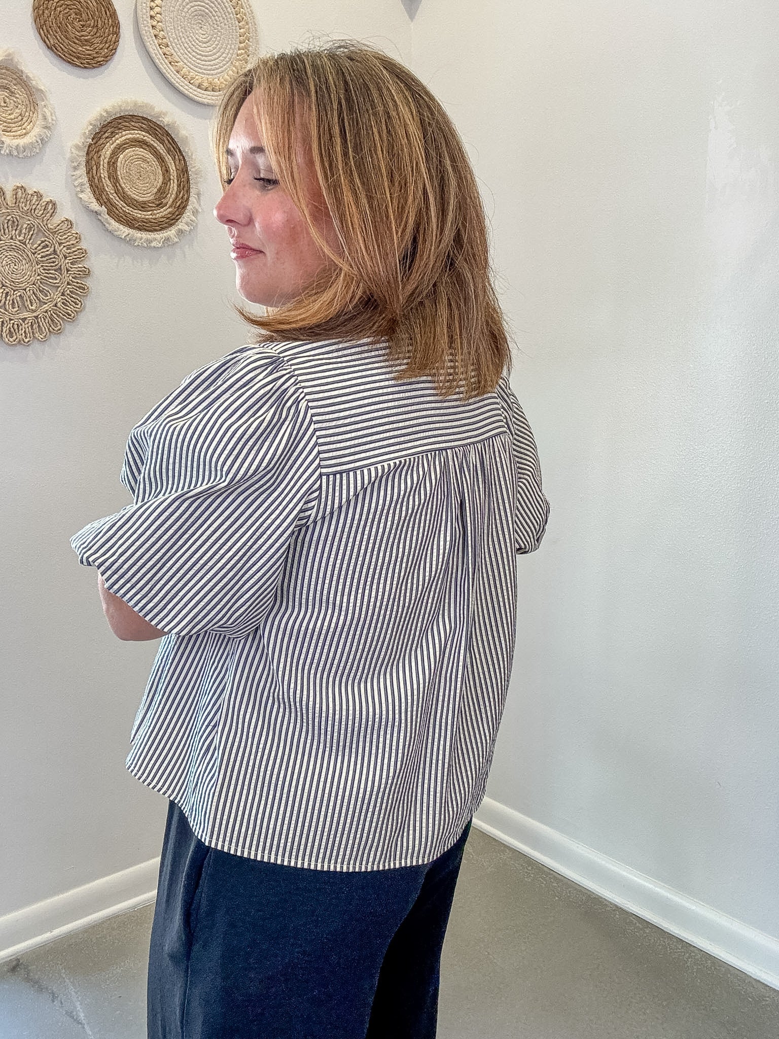 Striped Ruffle Button Down Top