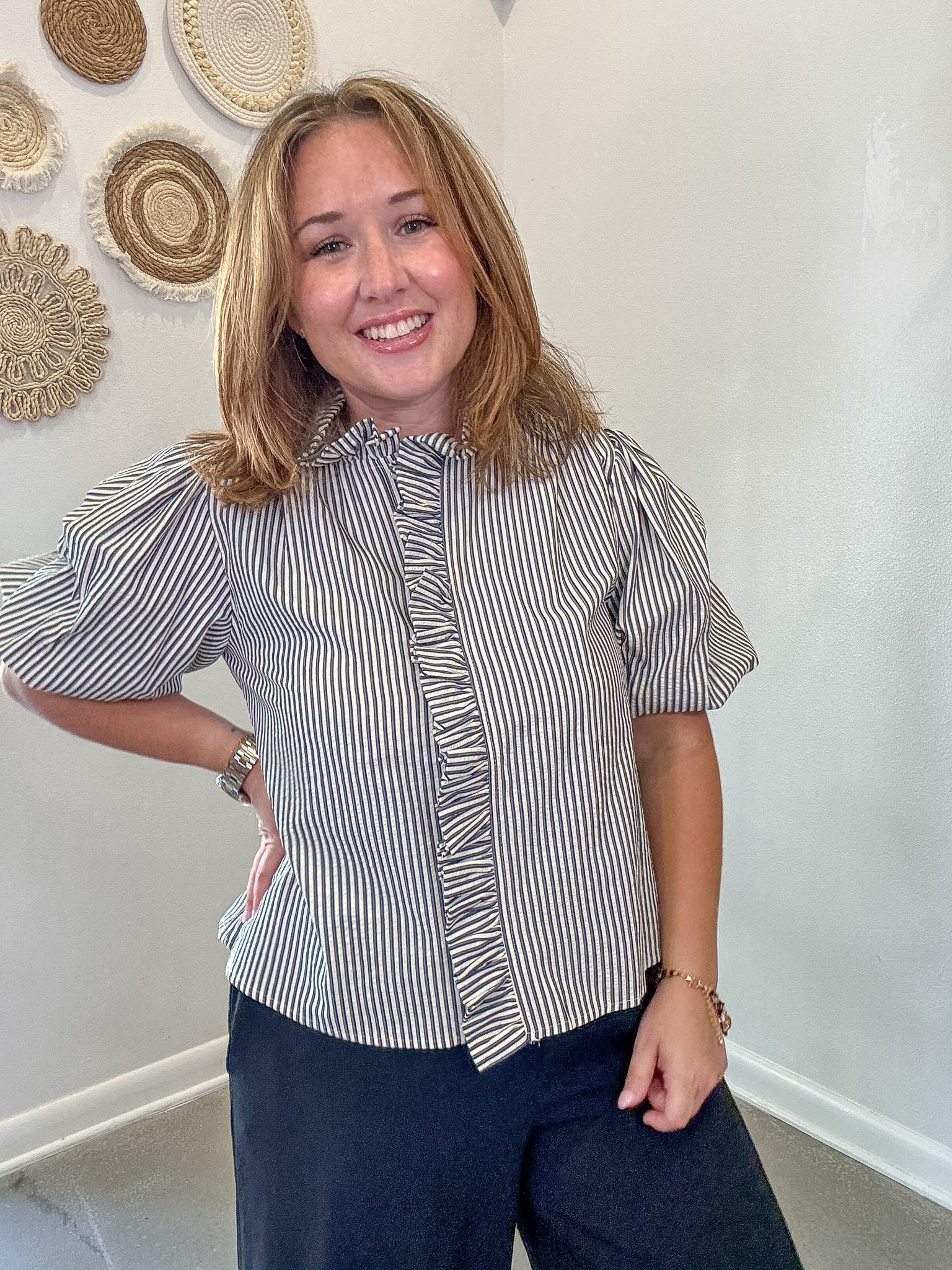 Striped Ruffle Button Down Top
