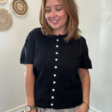 Short Sleeve Sweater Cardigan Black