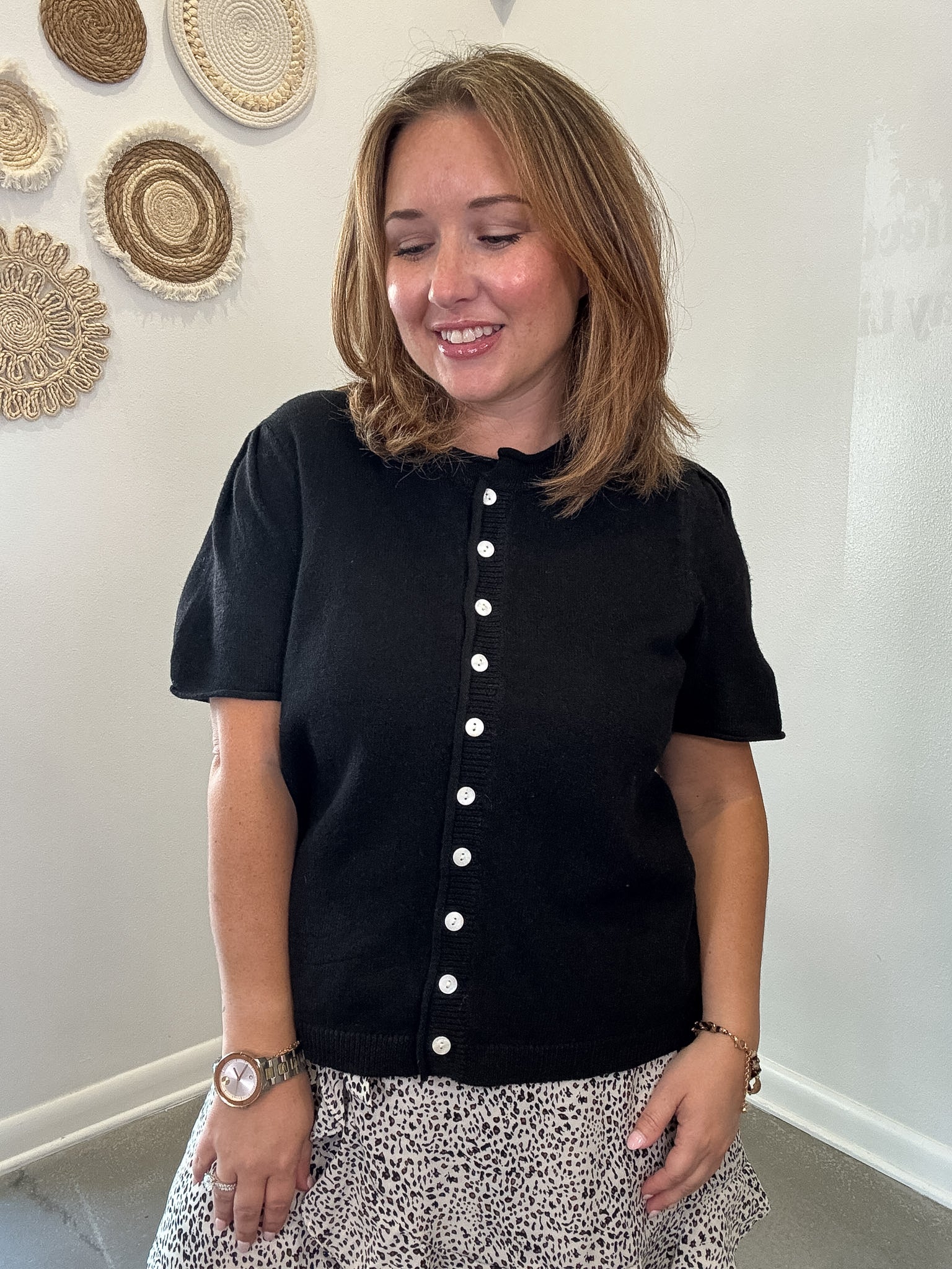 Short Sleeve Sweater Cardigan Black