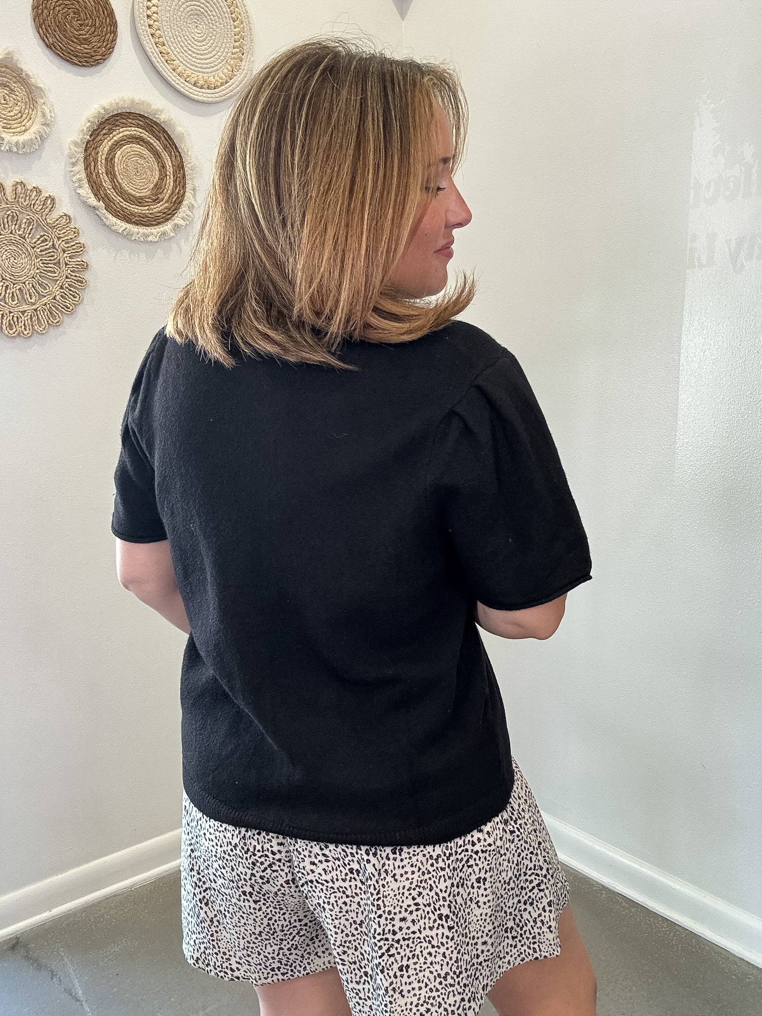 Short Sleeve Sweater Cardigan Black