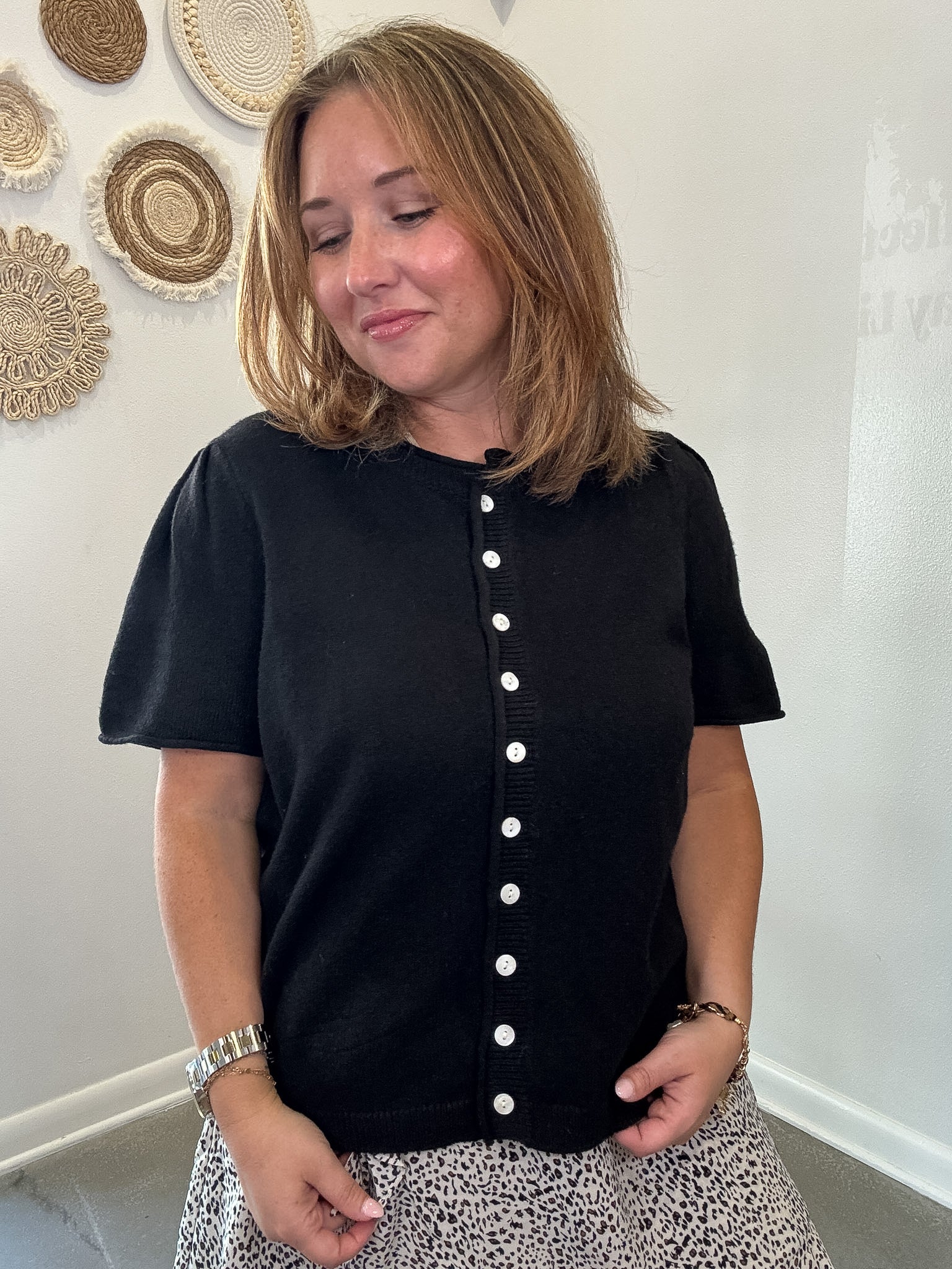 Short Sleeve Sweater Cardigan Black