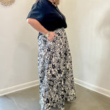 Black and White  Floral Midi Skirt