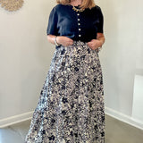 Black and White  Floral Midi Skirt