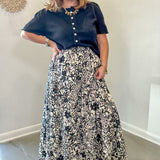 Black and White  Floral Midi Skirt