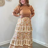 Floral Ruffle Tiered Midi Skirt