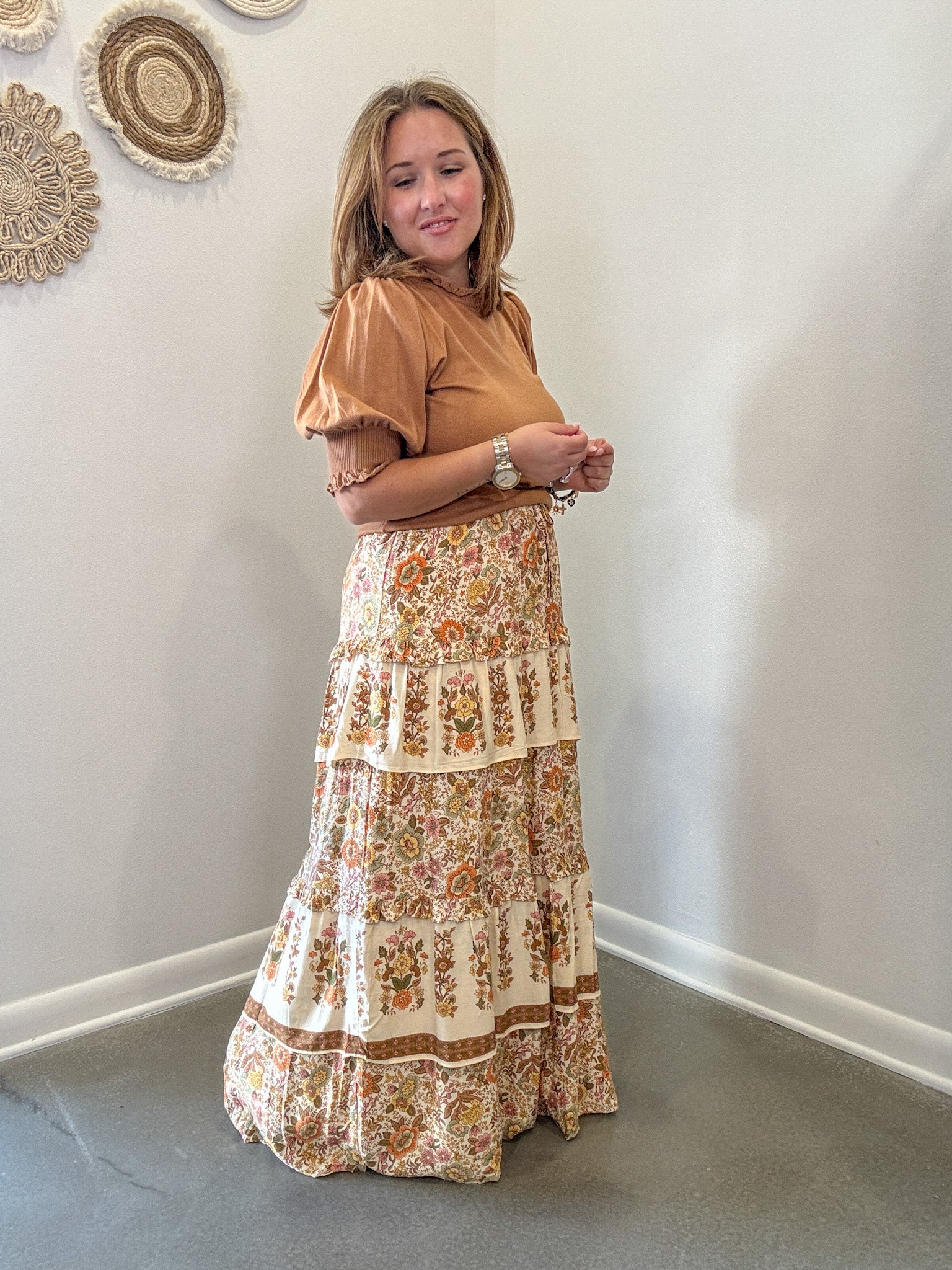 Ruffle Tiered Midi Skirt