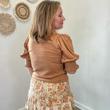 Ruffle Trim Puff Sleeve Top
