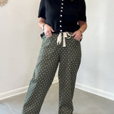 Moss Green Polka Dot Wide Leg Cropped Pants