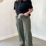 Moss Green Polka Dot Wide Leg Cropped Pants