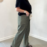 Moss Green Polka Dot Wide Leg Cropped Pants