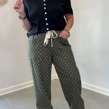 Moss Green Polka Dot Wide Leg Cropped Pants
