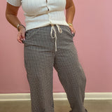 Gingham Ruffle Hem Wide Leg Pants