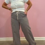 Gingham Ruffle Hem Wide Leg Pants