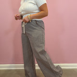 Gingham Ruffle Hem Wide Leg Pants