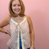  Polka Dot Lace Trim Cami Top