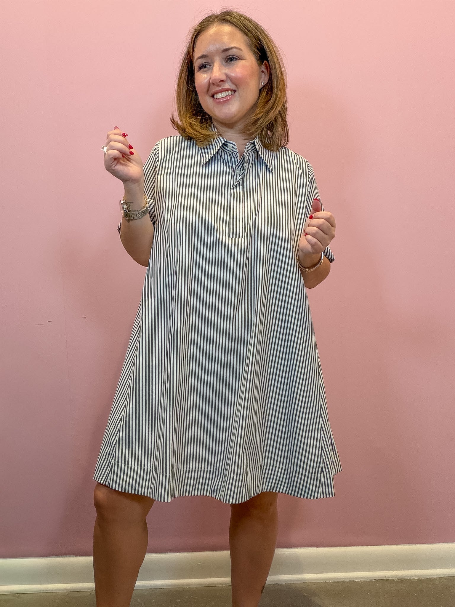 Collared Striped Shirt Dress
