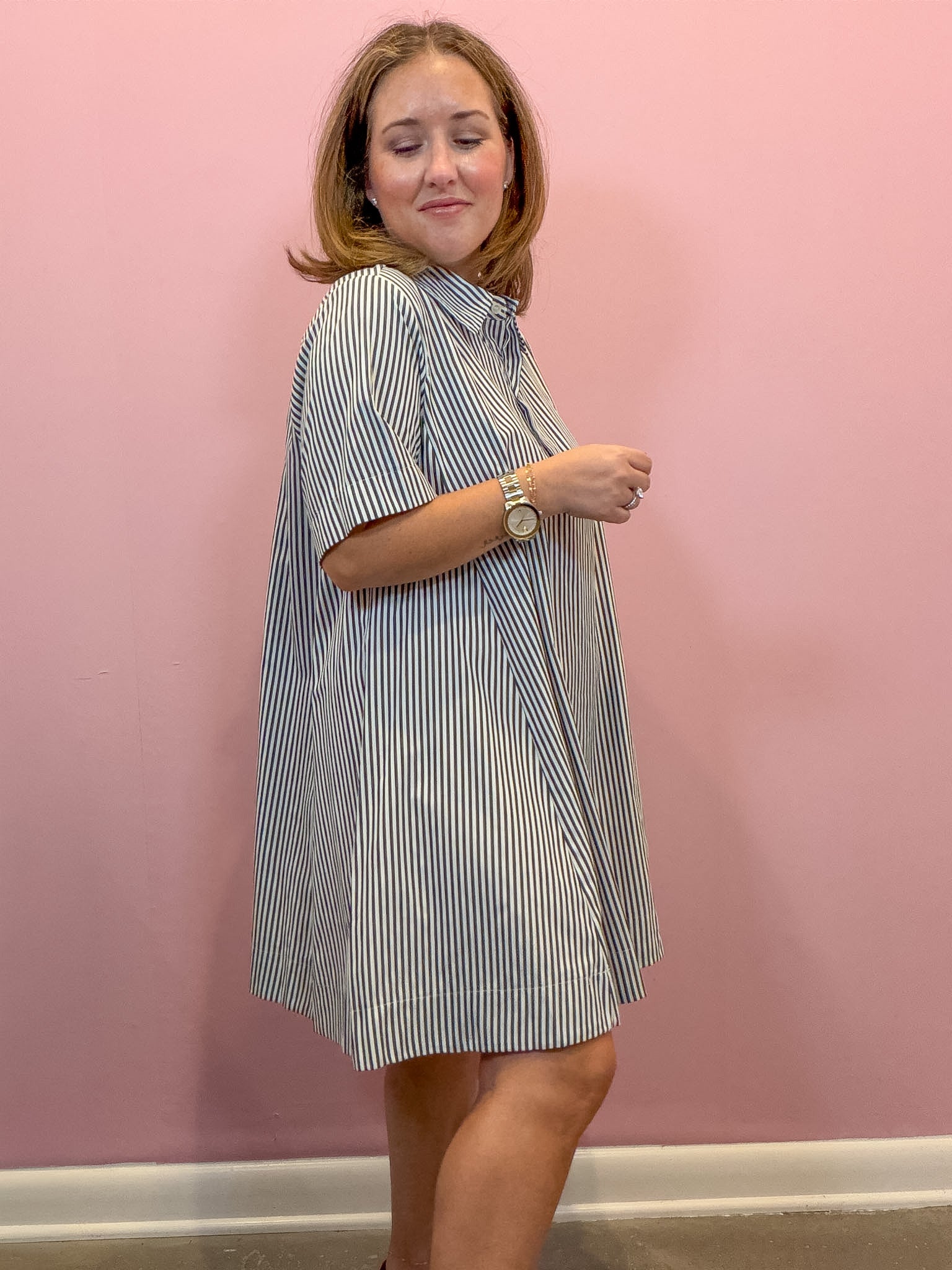 Collared Striped Shirt Dress