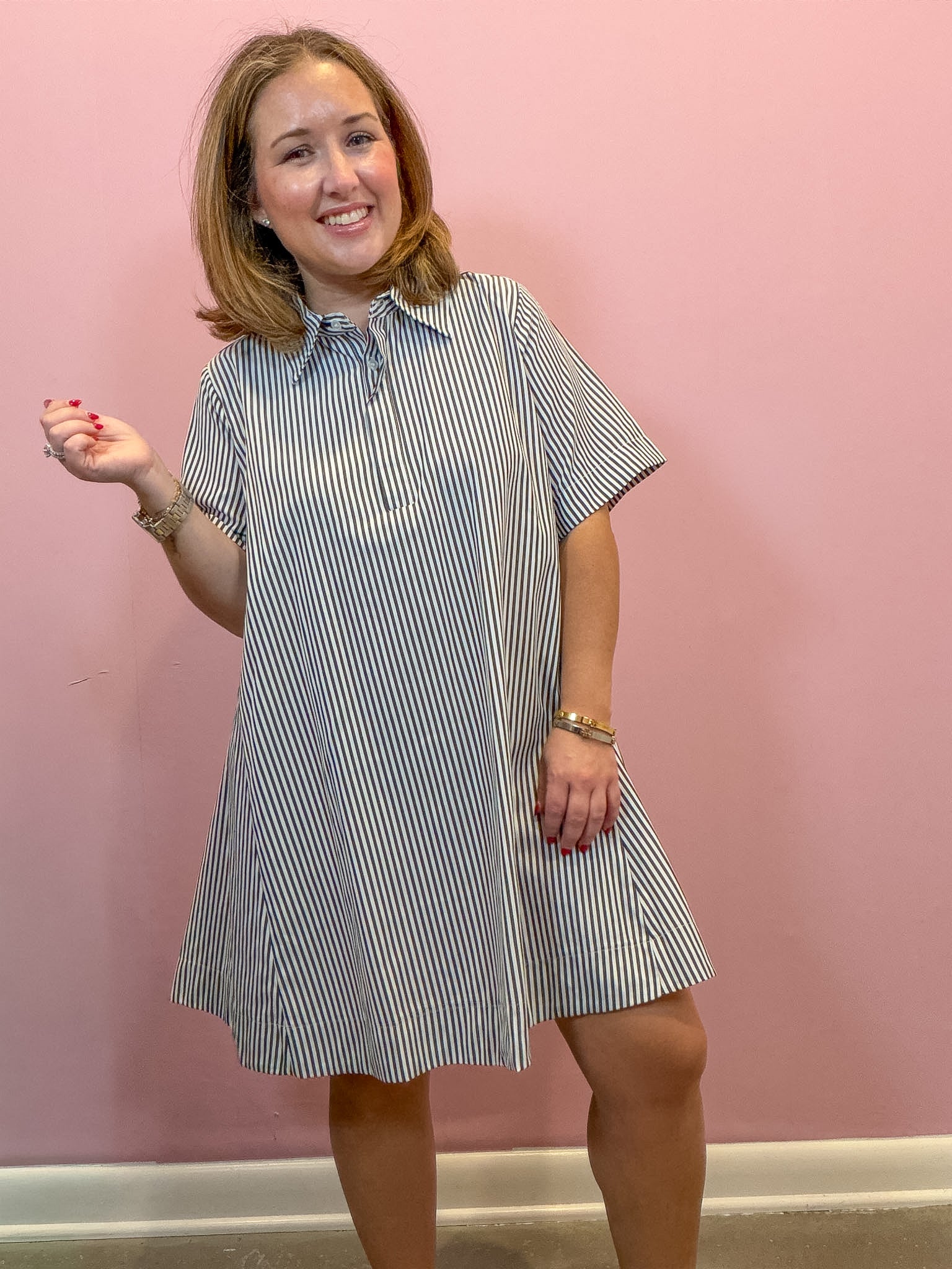 Collared Striped Shirt Dress