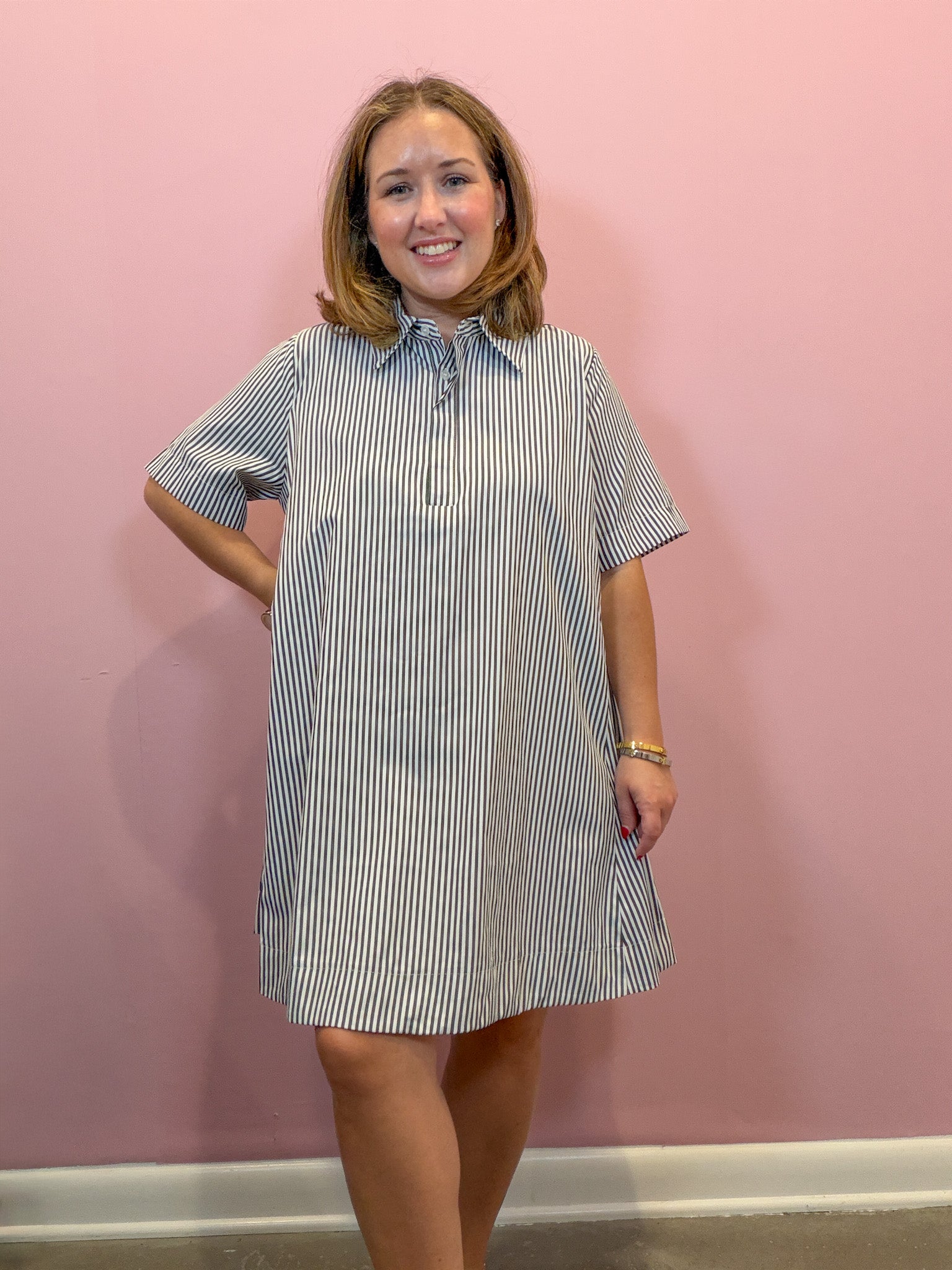 Collared Striped Shirt Dress