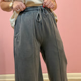 Charcoal Black French Terry Wide Leg Pants